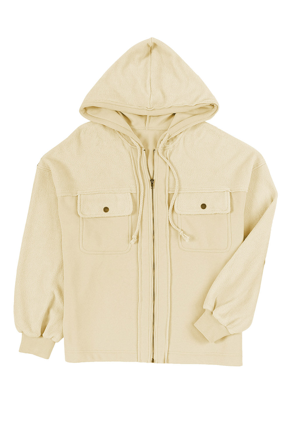 Grey Bishop Sleeve Zip Up Hoodie Jacket with Flap Pockets