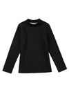 Black Solid Color Mock Neck Thermal Lined Long Sleeve Top