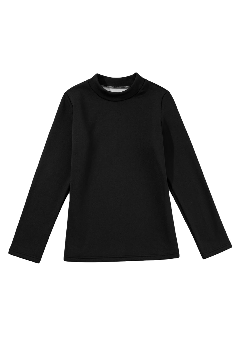 Black Solid Color Mock Neck Thermal Lined Long Sleeve Top