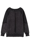 Orchid Petal Waffle Patchwork Raglan Sleeve Exposed Seam Sweatshirt