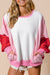 Rose Red Striped Patchwork Side Pocket Loose Sweatshirt