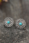 Silvery Turquoise Inlay Flower Stud Earrings