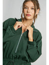 Blackish Green Solid Zip-up Drawstring Romper