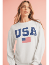 White USA Flag Print Ribbed Drop Shoulder Sweatshirt