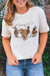 White Retro Graphic Cotton Blend Graphic Tee