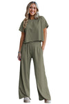 Navy Blue Raw Hem Loose Tee and Wide Leg Pants Set