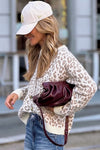 Khaki Leopard Drop Shoulder Knitted Cardigan