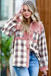 Brown Casual Plaid Colorblock Button Down Shacket