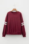 Red Dahlia Preppy Striped Sleeve Loose Sweatshirt