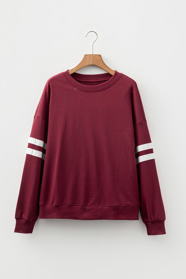 Red Dahlia Preppy Striped Sleeve Loose Sweatshirt
