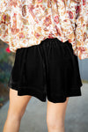 Shorts Black Velvet Smocked High Waist Shorts.