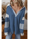 Dark Blue Striped Patchwork Collar Sweatshirt