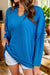 Exposed Seam Notched Long Sleeve Blouse