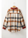 Brown Stripe Plus Size Plaid Print Collared Buttoned Jacket