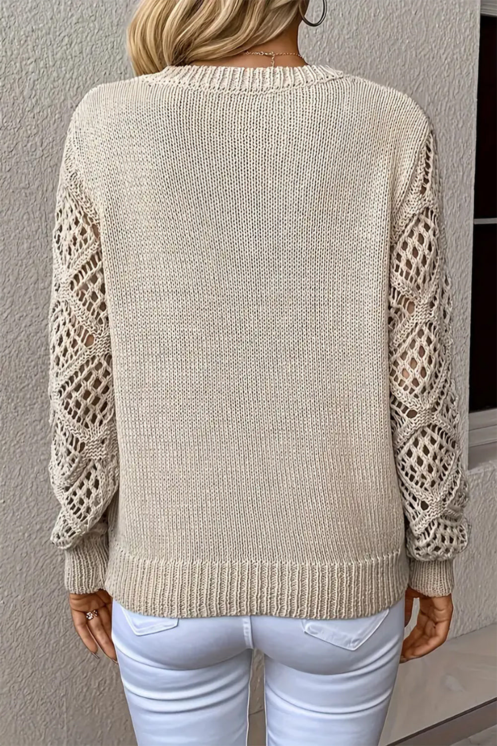 Sweaters Apricot Plain Cut Out Sleeve V Neck Sweater.