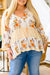 White Plus Size Floral Print V Neck Puff Sleeve Blouse