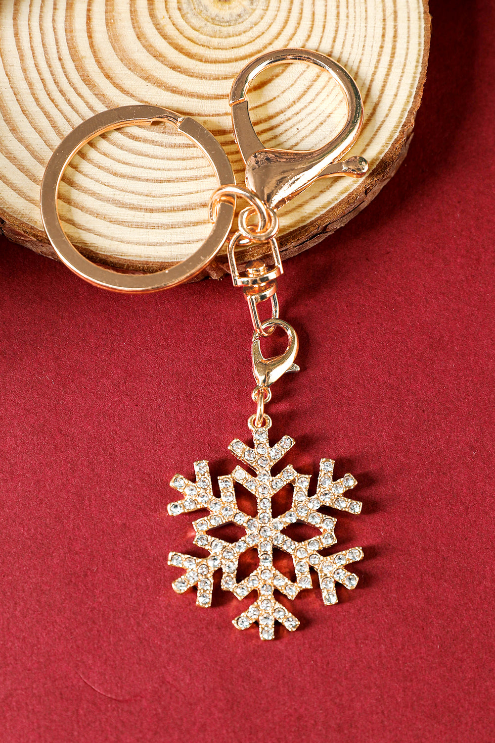 Gold Rhinestone Christmas Snowflake Keychain