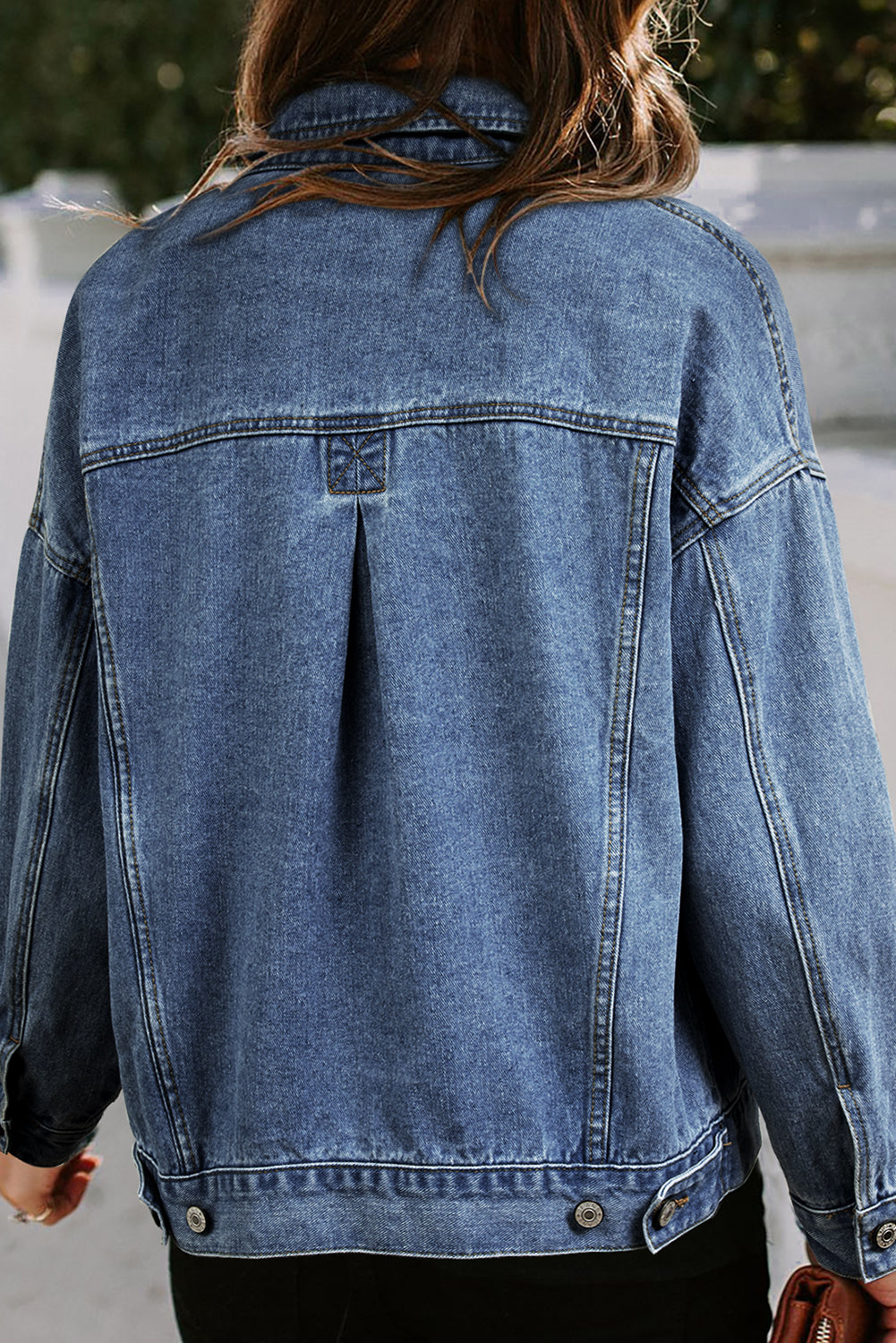 Blue Stripe Washed Oversized Pocketed Denim Jacket