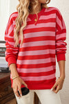 Red Stripe Round Neck Drop Shoulder Sweatshirt