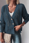 Beige Hollow Knit Drop Shoulder Cardigan