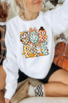 White GOBBLE Checkered Letter Turkey Graphic Heat Transfer Printing Thanksgiving Sweatshirt