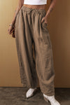 Pants Desert Palm Cotton Linen Drawstring Waist Wide Leg Pants.