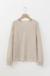 Rose Stripe Round Neck Drop Shoulder Long Sleeve Top