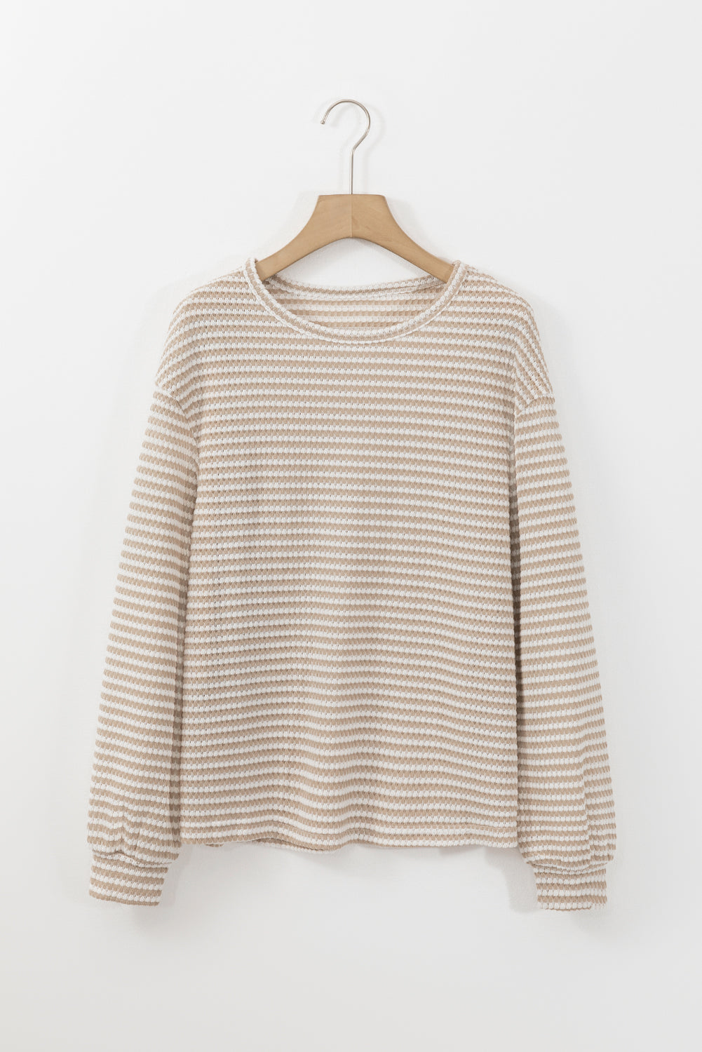 Black Striped Round Neck Drop Shoulder Long Sleeve Top