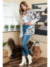 White Leopard Print Casual Open Front Cardigan