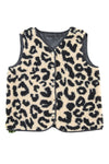 Black Leopard Print Sherpa Button Front Vest Coat