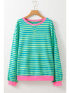 Green Stripe Contrast Edge Oversized Sweatshirt