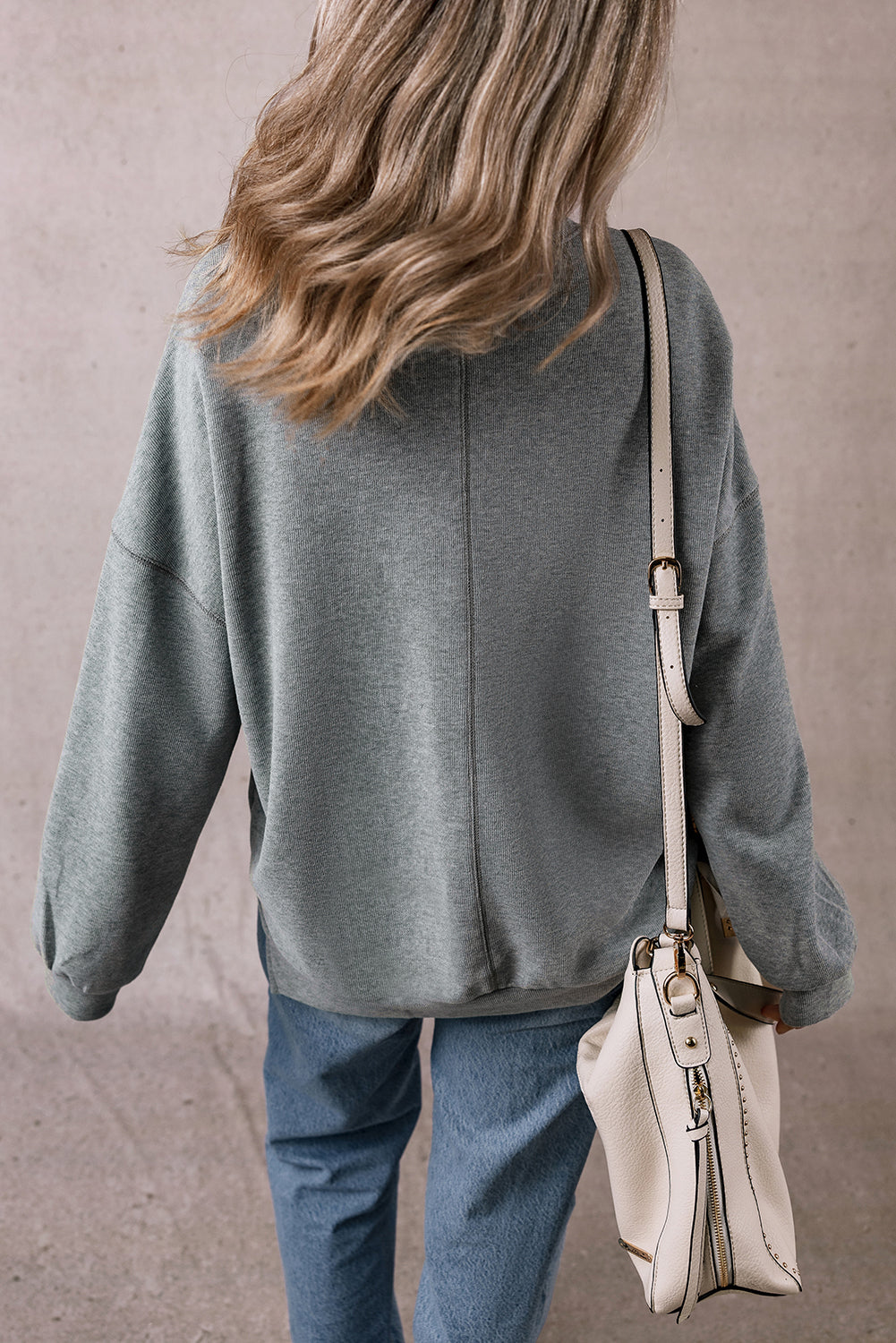 Medium Grey Side Split Drop Shoulder Oversized Long Sleeve Top