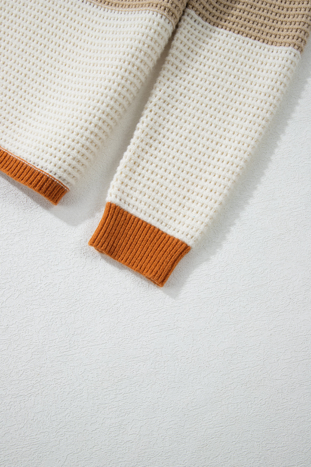 Orange Colorblock Round Neck Hollow Knit Sweater