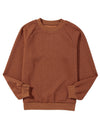 Beige Solid Color Textured Raglan Sleeve Pullover Sweatshirt