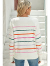 Black Colorful Striped Ribbed Trim Round Neck Sweater