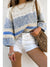 Light Blue Striped Hollow Out Puff Sleeve Sweater