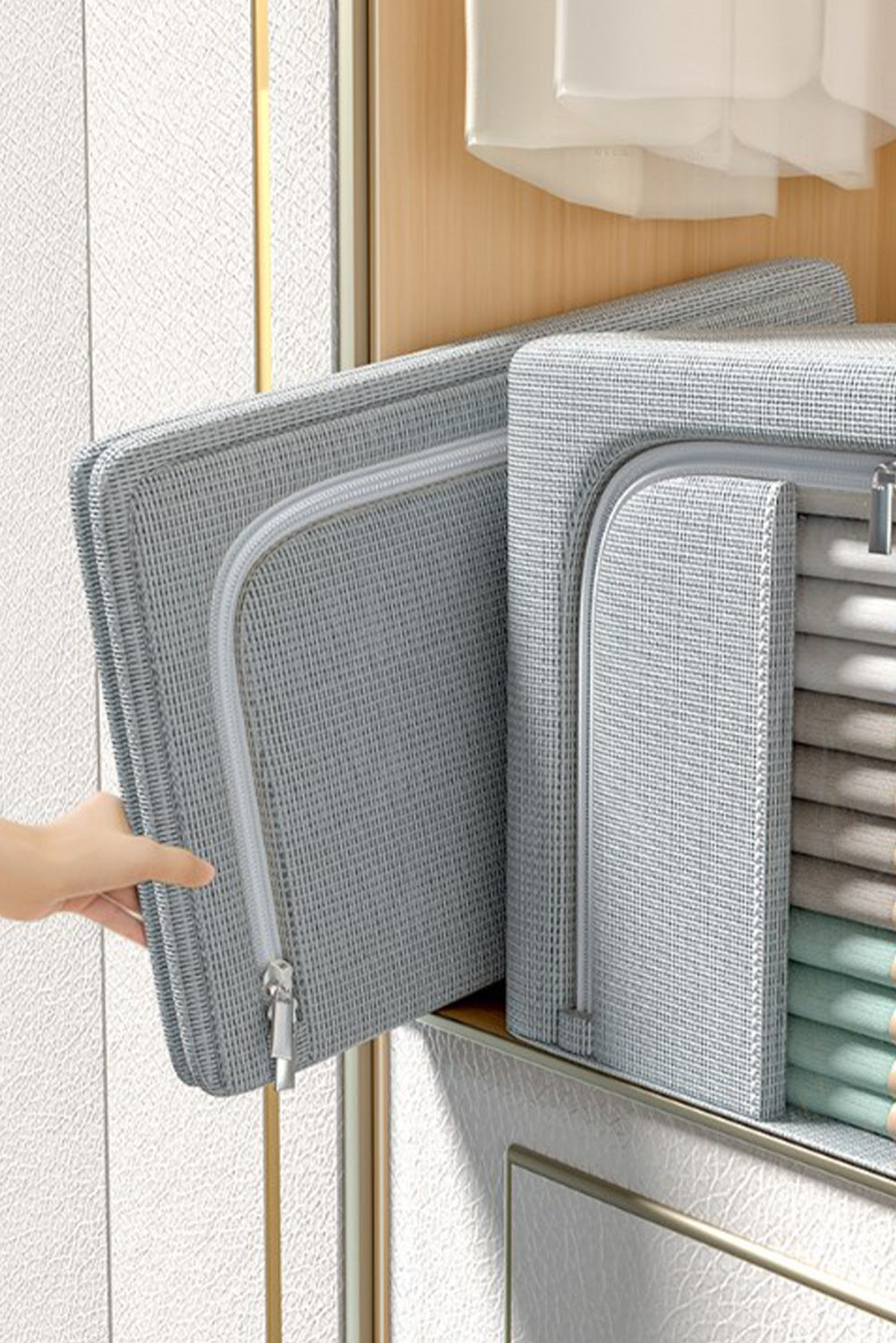 Gray Double Visible Window Thick Fabric Storage Box