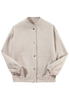 Beige Snap Button Pocketed Bomber Jacket