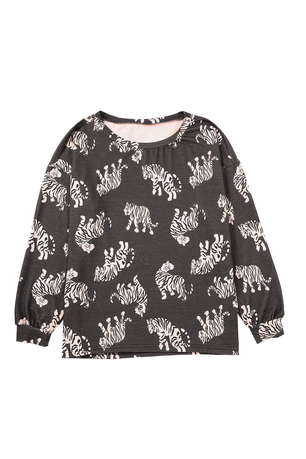 White Animal Print Drop Sleeve Pullover Sweatshirt