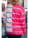 Rose Stripe Color Block Crewneck Long Sleeve Plus Size T Shirt