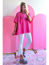 Bright Pink Patched Pocket Exposed Seam Oversized T Shirt