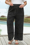 Black Plus Mineral Wash Exposed Seam Wide Leg Cropped Pants