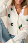 White 3D Flower Decoration Sweater Cardigan