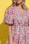 And The Why Full Size Floral Surplice Puff Sleeve Dress - Cocoa Yacht Club