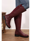 Burgundy Side Zipper Knee High Chunky Low Heel Boots