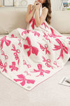 Pink 127*152cm Bow Printed Cozy Soft Throw Blanket