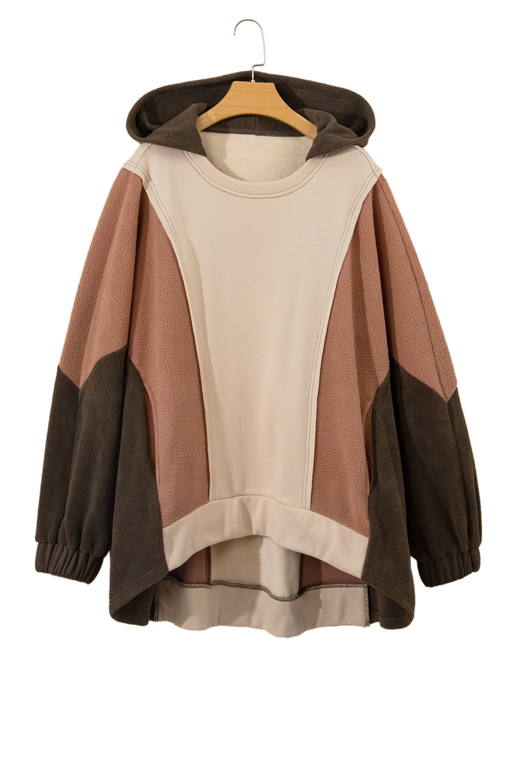 Brown Plus Size Exposed Seam Patchwork Sweatshirt