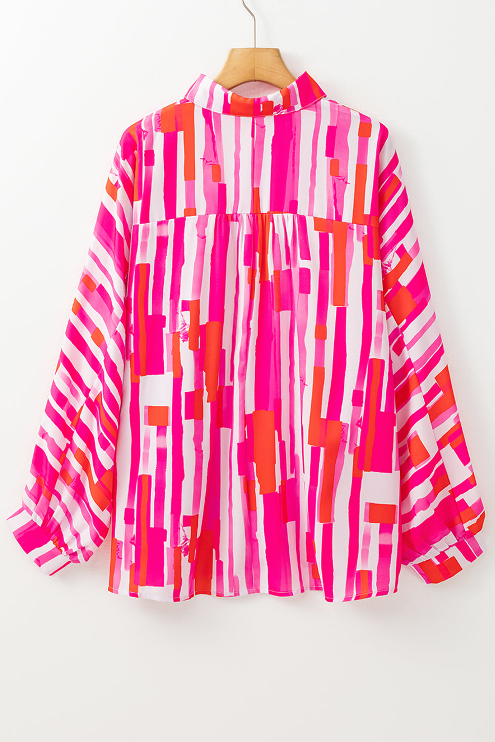 Pink Abstract Print Batwing Sleeve Loose Shirt