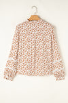 Blue Floral Print Lace Detail Puff Sleeve Shirt