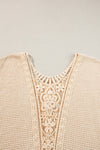 Beige Hollowed Lace Applique Plus Size Waffle T Shirt